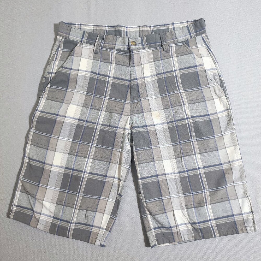 Dickies flat front lightweight shorts men's size 32 grey white chequered